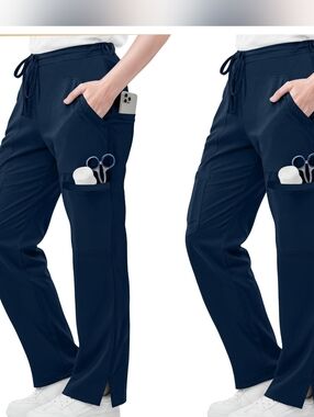 NWT 2 Pack NY Threads Scrub Pants for Women Relaxed Fit, Mid Rise 5 Pockets